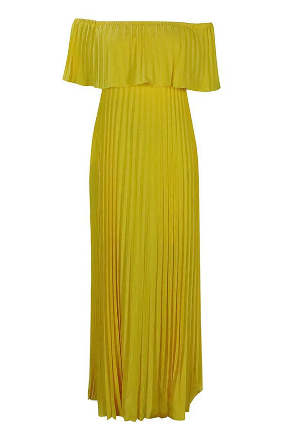 Robe Weitese élégante bleu royal, robe de bal plissée à épaules dénudées, robe longue trapèze sans manches